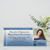 Blue Photo Afstuderen Ticket Invitations Kaart (Staand voorkant)
