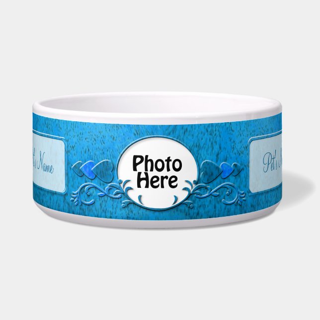 Blue Photo and Name Earthen Fancy Pottery Voerbakje (Voorkant)