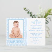 Blue Photo Baptism-uitnodigingen Kaart (Staand voorkant)