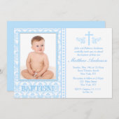 Blue Photo Baptism-uitnodigingen Kaart (Voorkant / Achterkant)