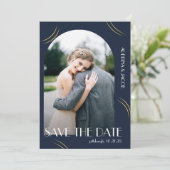 Blue Photo Big Typography Wedding Save The Date (Staand voorkant)