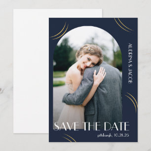 Blue Photo Big Typography Wedding Save The Date