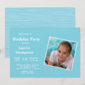 Blue Photo Birthday Invitation Kaart (Voorkant / Achterkant)