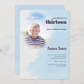 Blue Photo Birthday Party Invitations Kaart (Voorkant / Achterkant)