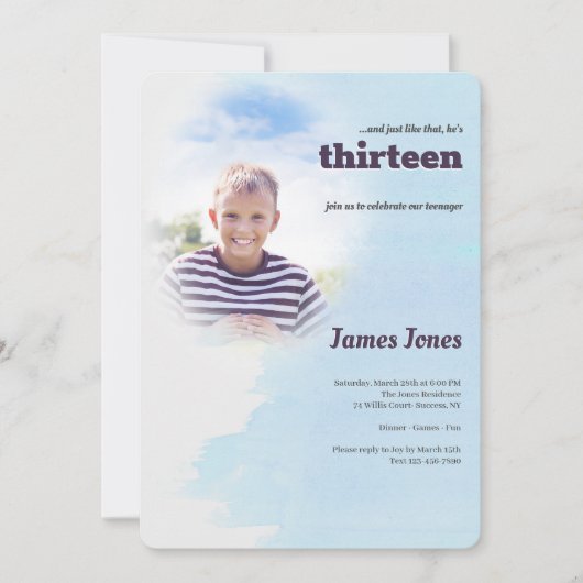 Blue Photo Birthday Party Invitations Kaart (Voorkant)