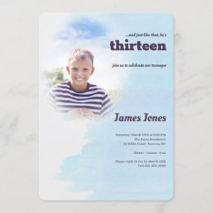 Blue Photo Birthday Party Invitations Kaart