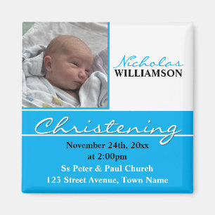 Blue Photo Christening of Baptism Invitation Magneet