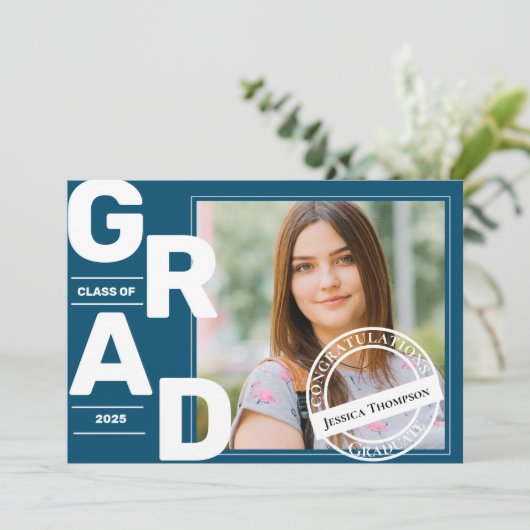Blue Photo Class van het Afstuderen 2025 Kaart (Staand voorkant)