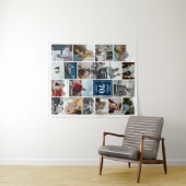 Blue Photo Collage Happy Birthday Naam & leeftijd Wandkleed (In Situ (horizontaal))