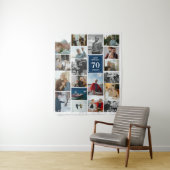 Blue Photo Collage Happy Birthday Naam & leeftijd Wandkleed (In situ)