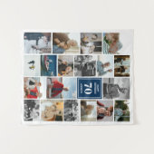 Blue Photo Collage Happy Birthday Naam & leeftijd Wandkleed (Voorkant (horizontaal))