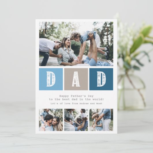 Blue Photo Collage Rustic Typography Vaderdag Kaart (Staand voorkant)