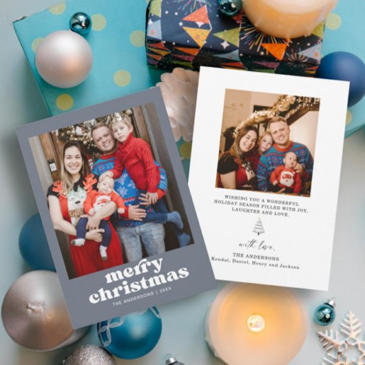 Blue Photo Familie Kerst Kaart