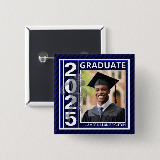 Blue Photo Football Afstuderen Button (Voorkant /achterkant)