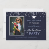 Blue Photo Graduation Party Bewaar de datum Kaart (Voorkant)