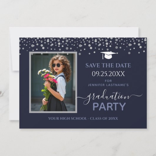 Blue Photo Graduation Party Bewaar de datum Kaart (Voorkant)