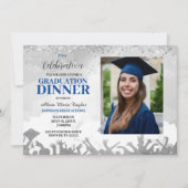 Blue Photo Graduation Party Invitation Kaart (Voorkant)