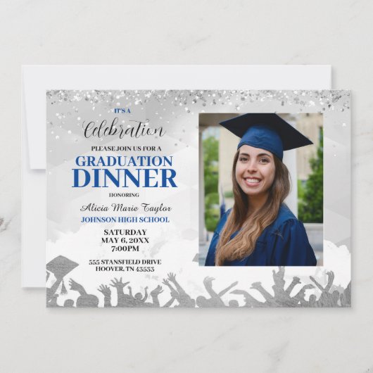 Blue Photo Graduation Party Invitation Kaart (Voorkant)