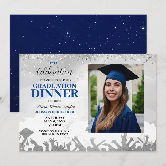 Blue Photo Graduation Party Invitation Kaart (Voorkant / Achterkant)