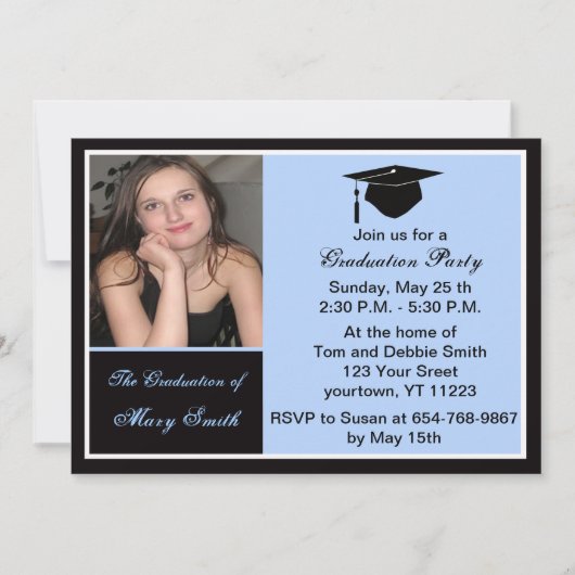 Blue Photo Graduation Party Invitation Kaart (Voorkant)