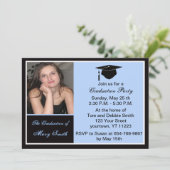 Blue Photo Graduation Party Invitation Kaart (Staand voorkant)