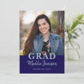 Blue Photo Graduation Party Invitation Kaart (Staand voorkant)
