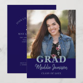 Blue Photo Graduation Party Invitation Kaart (Voorkant / Achterkant)