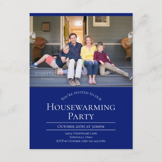 Blue Photo Housewarming Invitation Briefkaart (Voorkant)