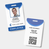 Blue Photo ID QR Code Werknemer Bedrijf Badge (Voor- en achterkant)