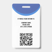 Blue Photo ID QR Code Werknemer Bedrijf Badge (Achterkant)