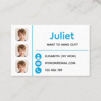 Blue Photo Kids Playdate Card Visitekaartje