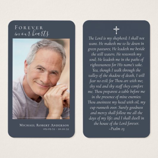 Blue Photo Memorial Prayer Kaart (Voorkant /achterkant)