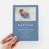 Blue Photo Religious Cross Boy Baptisme Kaart
