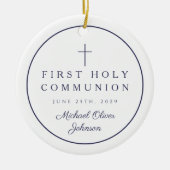 Blue Photo Religious Cross Boy First Communion Keramisch Ornament (Voorkant)