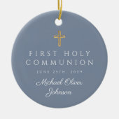 Blue Photo Religious Cross Boy First Community Keramisch Ornament (Voorkant)