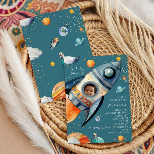 Blue Photo Rocket First Trip Around the Sun Space Kaart