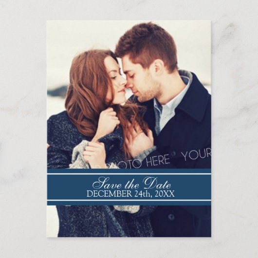 Blue Photo Save the Date Winter Wedding Briefkaart (Voorkant)
