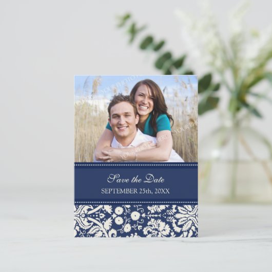 Blue Photo Sla de datum bruiloft Briefkaarten (Staand voorkant)