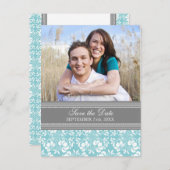 Blue Photo Sla de datum bruiloft Briefkaarten (Voorkant / Achterkant)