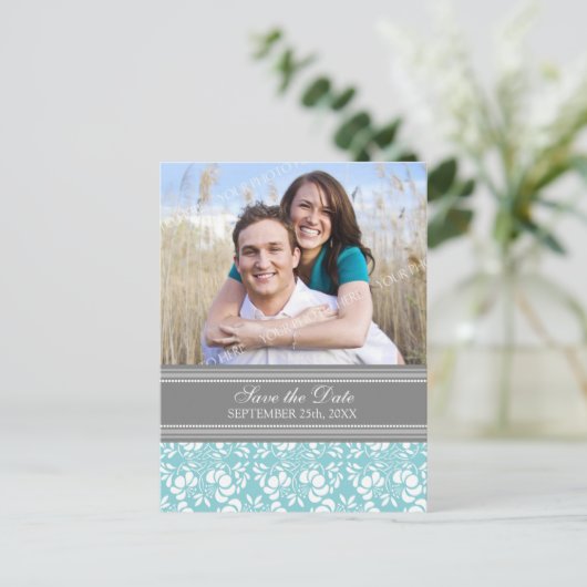 Blue Photo Sla de datum bruiloft Briefkaarten (Staand voorkant)