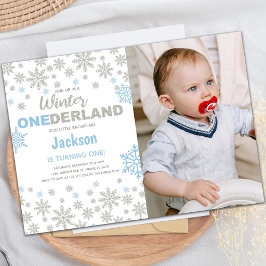 Blue Photo SnowFlake Winter Birthday Onederland Kaart