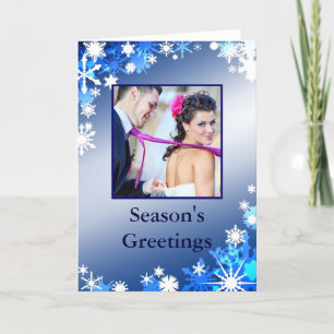 Blue Photo Snowflakes Holiday Card Feestdagen Kaart