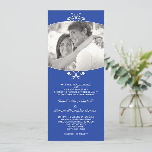 Blue Photo Wedding Invitation Kaart (Staand voorkant)