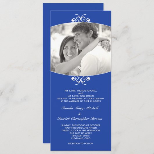 Blue Photo Wedding Invitation Kaart (Voorkant / Achterkant)
