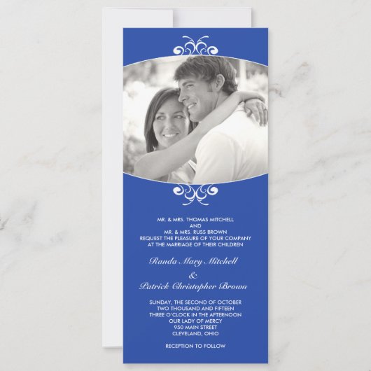 Blue Photo Wedding Invitation Kaart (Voorkant)