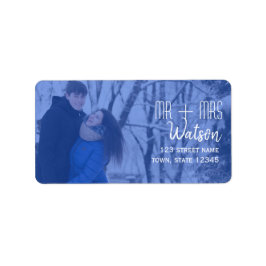 Blue Photo Wedding Return Address Etiket