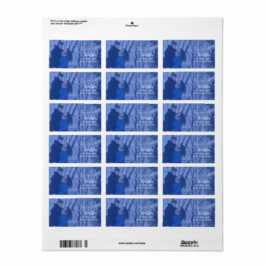 Blue Photo Wedding Return Address Etiket (Full Sheet)