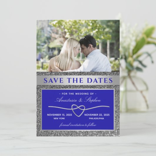 Blue Photo Wedding Save The Date (Staand voorkant)