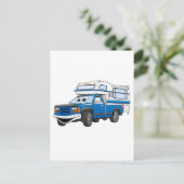 Blue Pick Up Camper Cartoon Briefkaart (Staand voorkant)