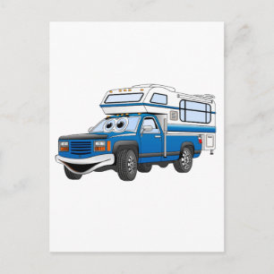 Blue Pick Up Camper Cartoon Briefkaart